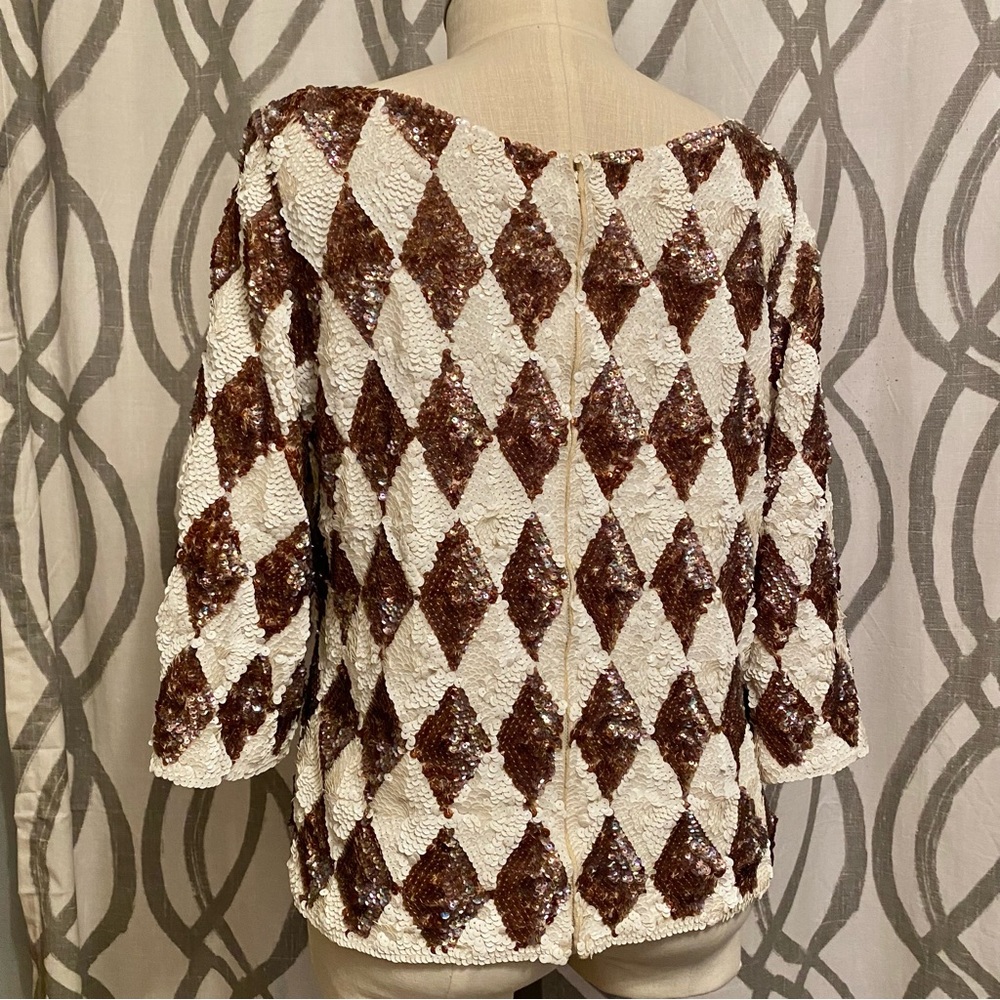 Vintage 60s Valentina Harlequin Sequin Wool Top Zip Up Back Approx Size XL - Picture 4 of 6